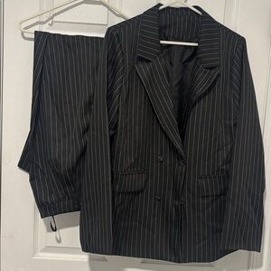 SHEIN Black Pinstripe Blazer and Pants Set